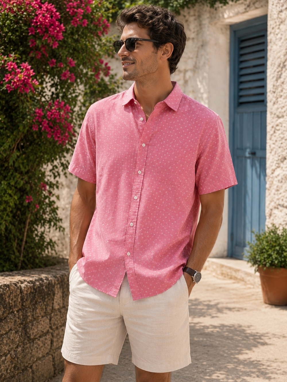 Banana Republic Pink Short-Sleeve Button-Down Shirt